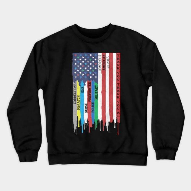 First Responders Thin Line Support Gifts: American Flag with Thin Line Design Crewneck Sweatshirt by tamdevo1